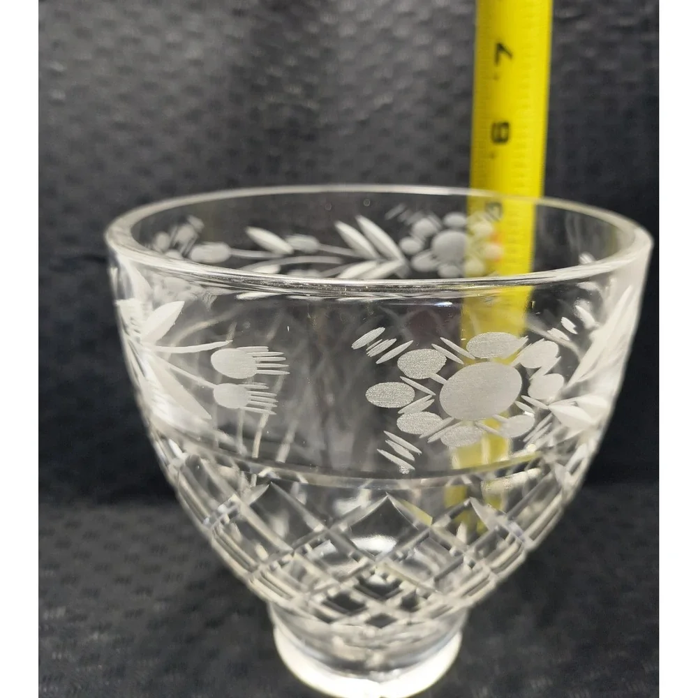 Vintage Lead Crystal Glass Replacement Lamp Shade Diamond Cut Etched Flower Leaf